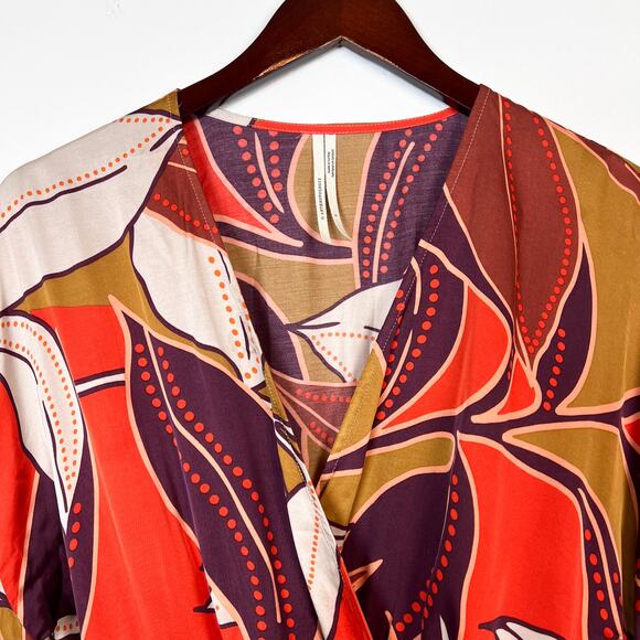 Anthropologie Floral Printed Satin Long Sleeve Wrap Midi Dress Size Small - Picture 5 of 11